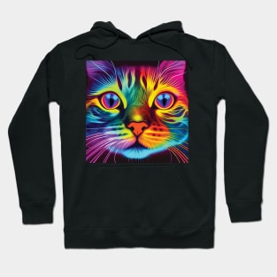 Neon Cat Print in Bold Pink, Yellow and Blue Hoodie